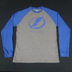 NHL TAMPA BAY LIGHTNING GRAY BLUE LARGE LONG SLEEVE T-SHIRT L358